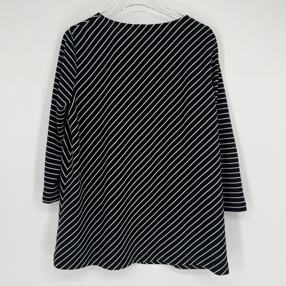 Caroline Rose Top Womens Large Black White Stripe Classic 3/4 Sleeve Stretch - Picture 2 of 7
